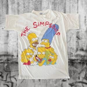Vintage 1990 The Simpsons Tee – White – Flirts Tag – Estimated Size L